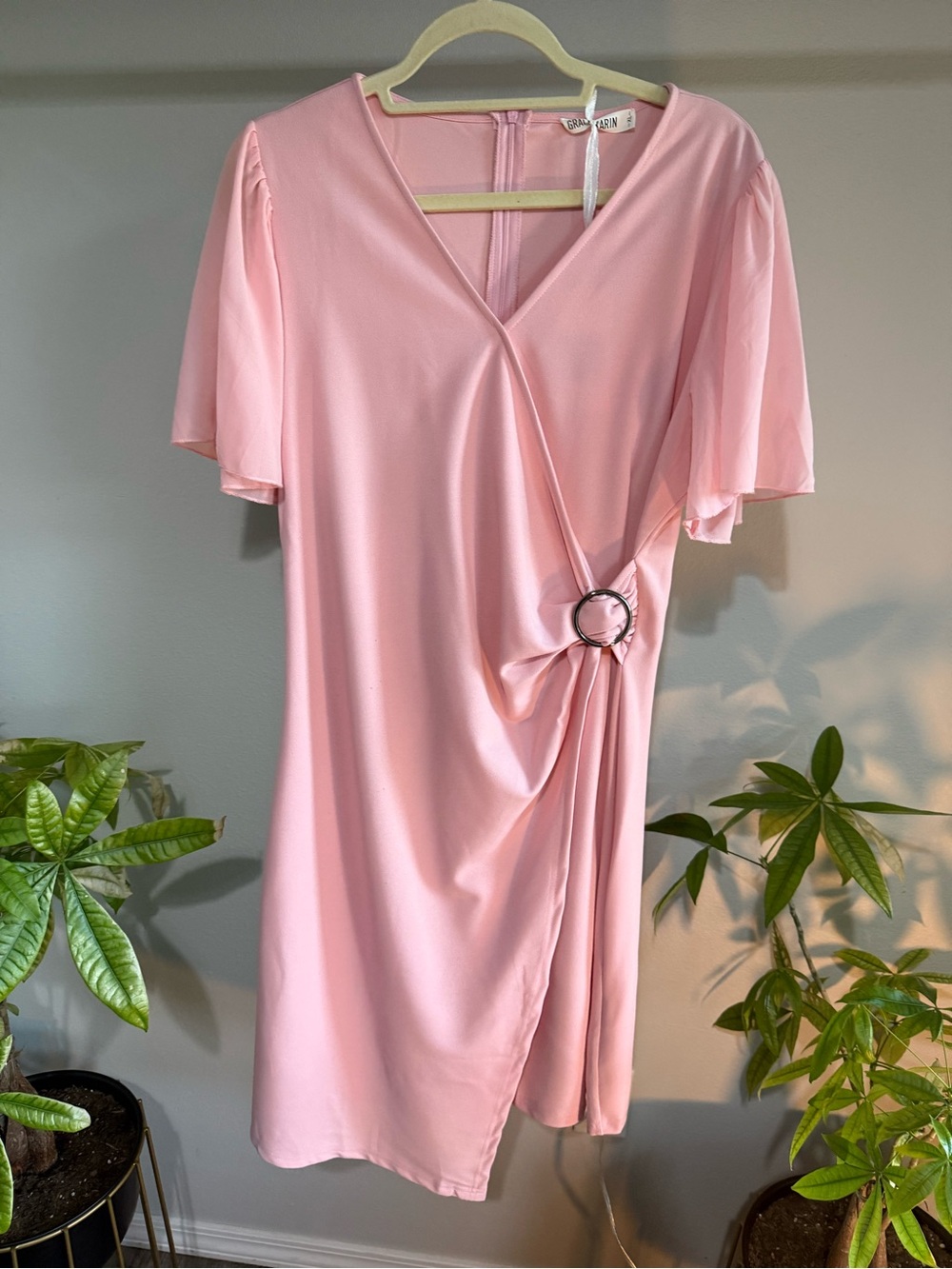 Grace Karin Blush Pink Faux Wrap Dress